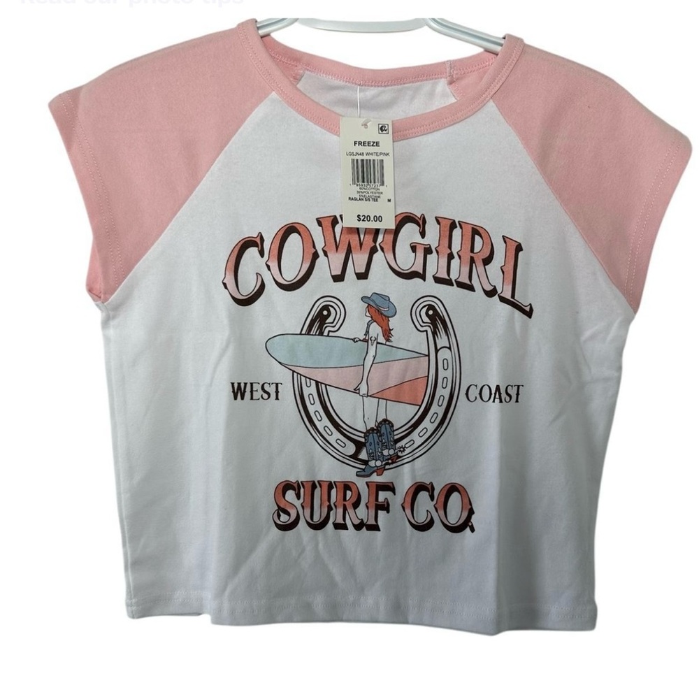 Freeze Pink and White Cowgirl Surf Juniors Medium Size Tee